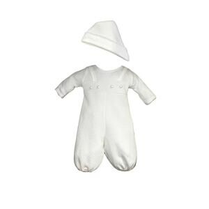NEW MACIS boy's 2pc long sleeve quilted overall with button details & hat in ivo